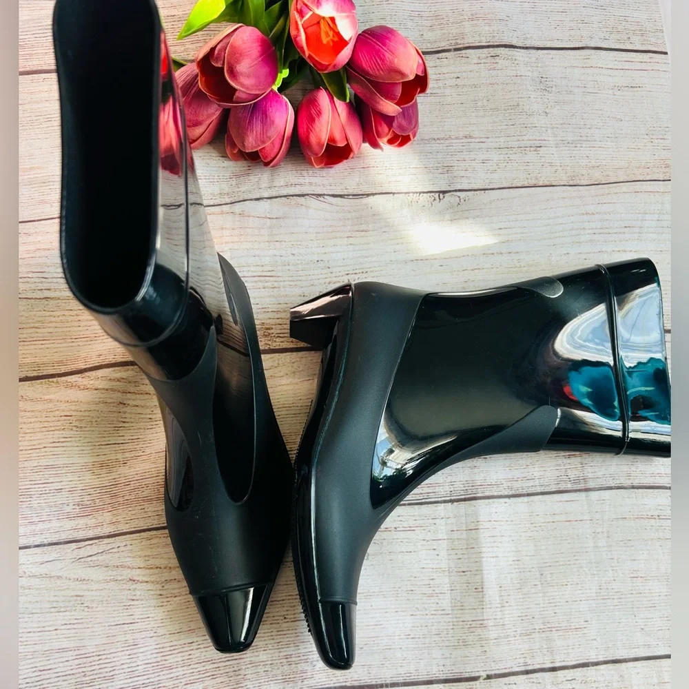 Jeffrey Campbell Black Glossy Short Rain Boots
